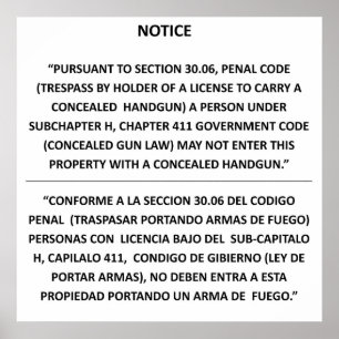 Affiches Texas Gun Law - Blanc de base - Carry caché