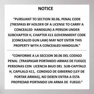 Affiches Texas Gun Law - Blanc de base - Carry caché