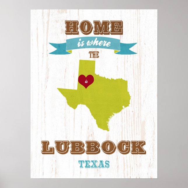 Affiches Texas State Map Art - Love Lubbock Art (Devant)