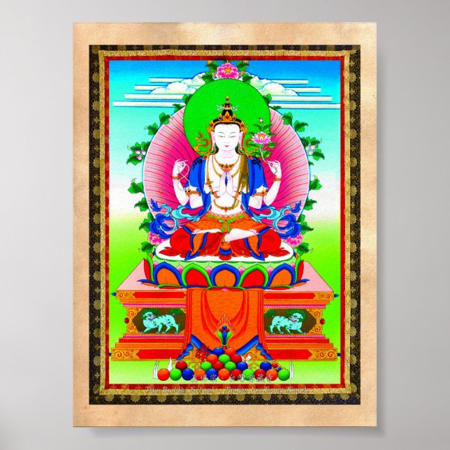 Affiches Thangka tibétaine cool Shadakshari Avalokiteshvara (Devant)