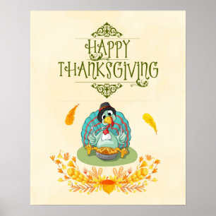 Affiches Thanksgiving Turquie manger Citrouille tarte