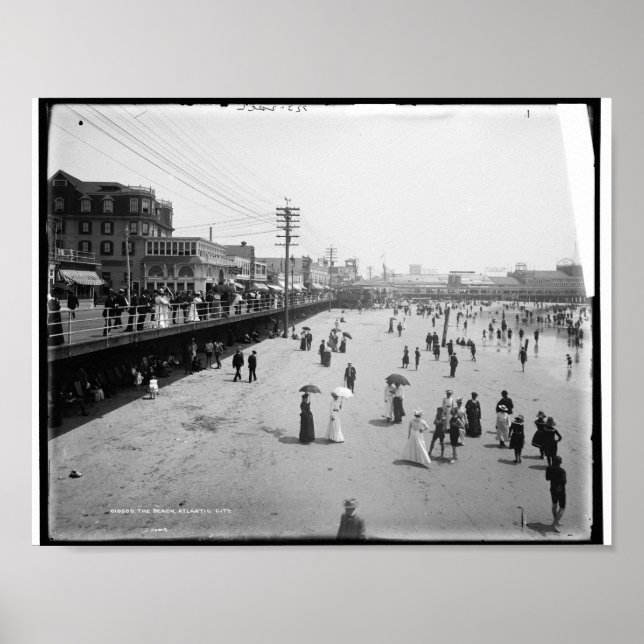 Affiches The Beach, Atlantic City New Jersey c1905 Vintage (Devant)