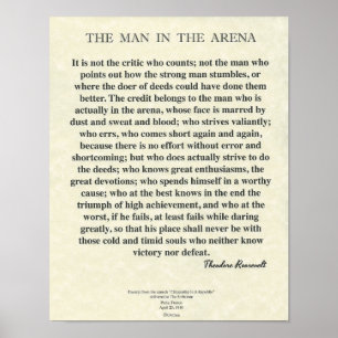 Affiches The Man In The Arena Quote by Theodore Roosevelt