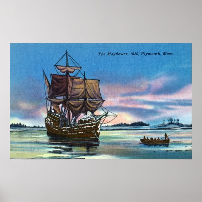 Affiches The Mayflower Landing in 1620 Scene (Devant)