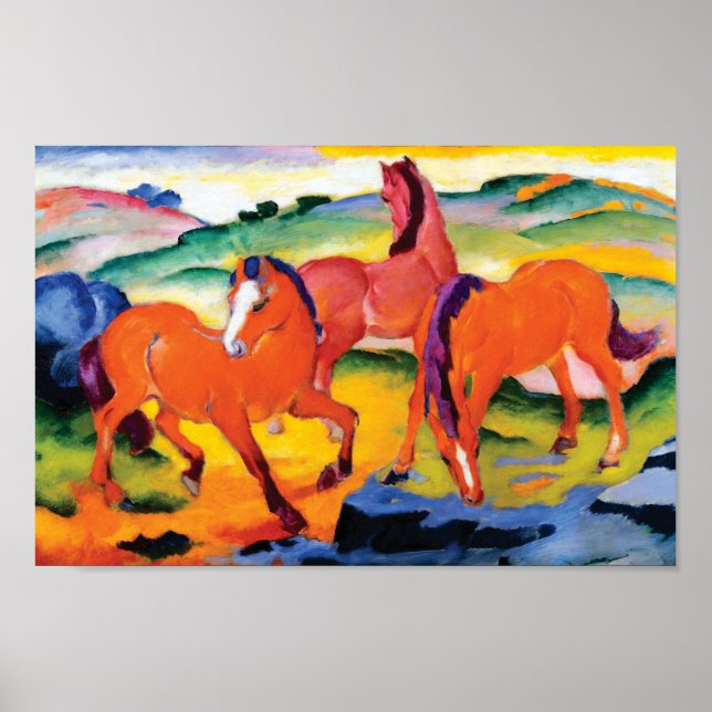 Affiches The Red Horses by Franz Marc (Devant)
