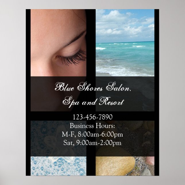 Affiches Thème de station de spa de luxe bleu et noir (Devant)
