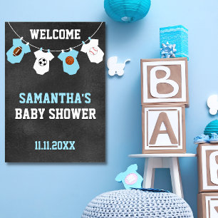 Affiches Thème sportif Chalkboard Blue Boy Baby shower