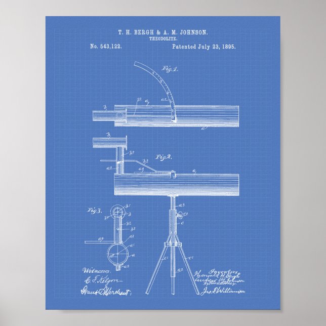 Affiches Theodolite 1895 Patent Art Blueprint (Devant)