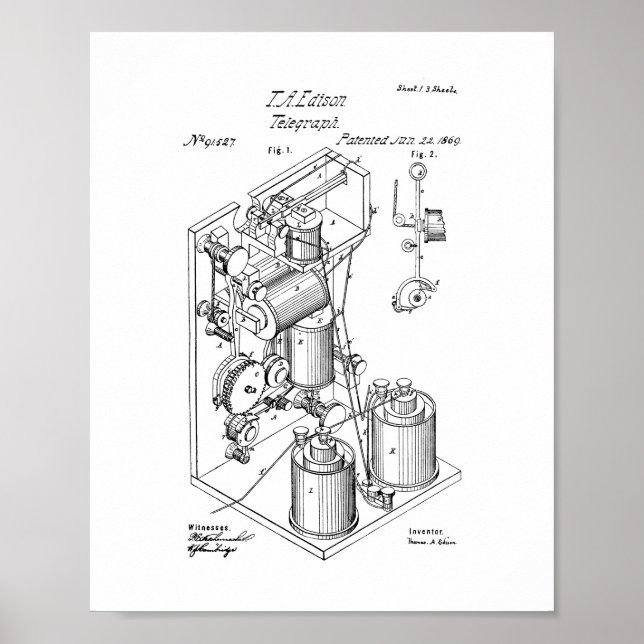 Affiches Thomas Edison Telegraph Patent (Devant)