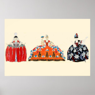 AFFICHES THREE ROCOCO LADIES,BEAUTY,FASHION COSTUME DESIGN