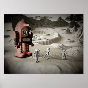 Affiches Thunder Robot and Toy Spacemen Retro Styled Print