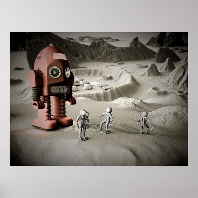 Affiches Thunder Robot and Toy Spacemen Retro Styled Print (Devant)