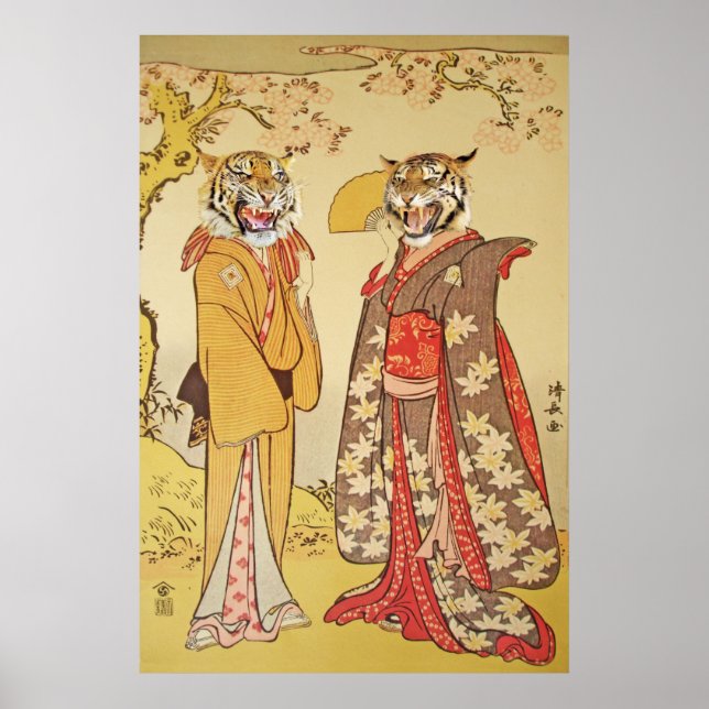 Affiches Tiger Homme et Femme Japonaise Print Couple (Devant)