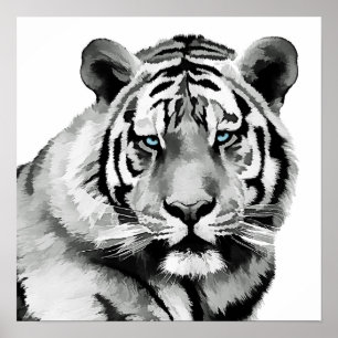 Affiches Tiger Noir et Blanc Bleu yeux