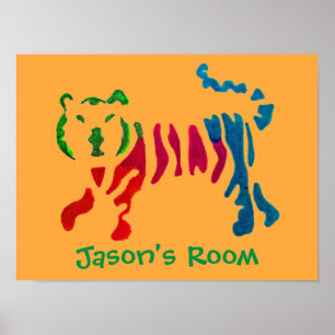 Affiches Tigre rayé arc-en-ciel salle garçons art