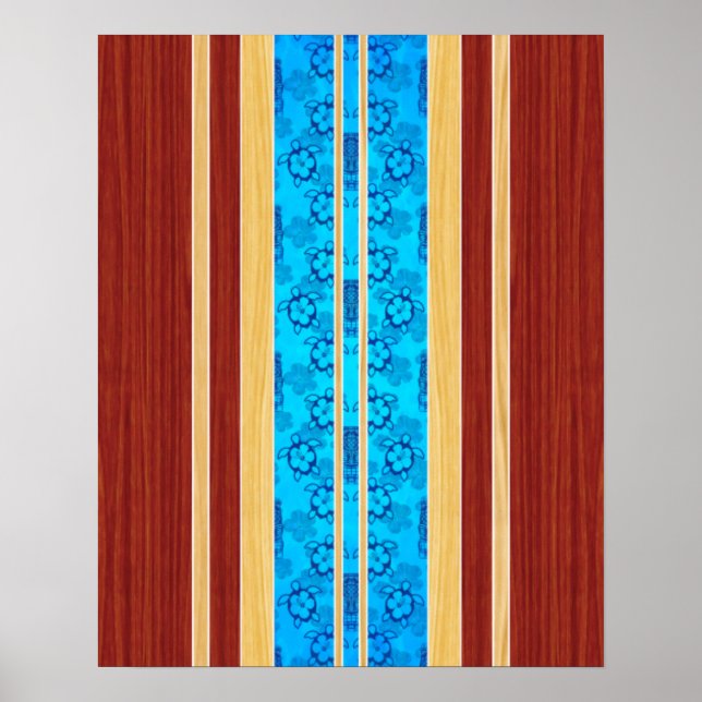 Affiches Tiki Hawiian Faux Wood Surboard (Devant)