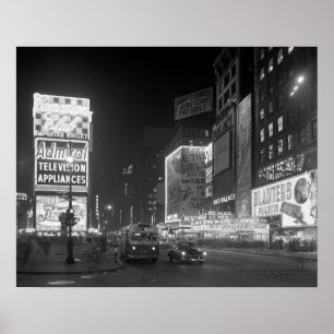 Affiches Times Square la nuit, 1953. Photo vintage
