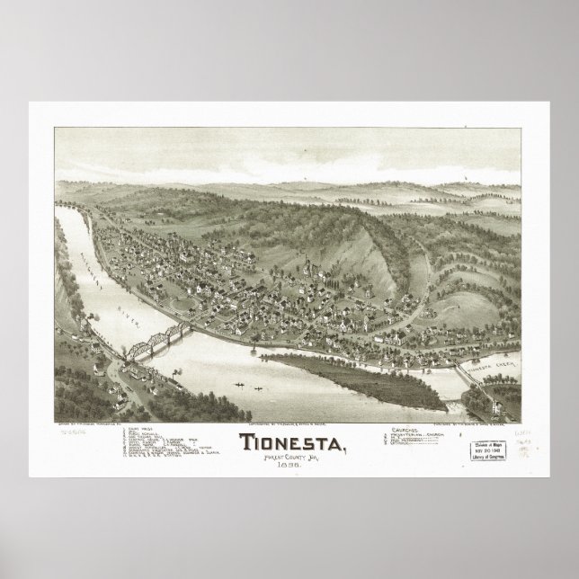 Affiches Tionesta Pennsylvanie 1896 Carte panoramique antiq (Devant)