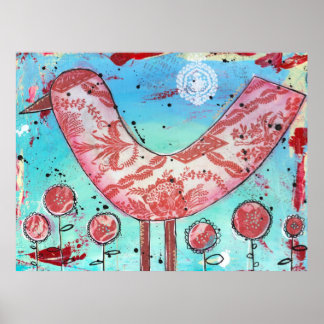 Affiches Tissu mixte vintage Red Bird Imprimer