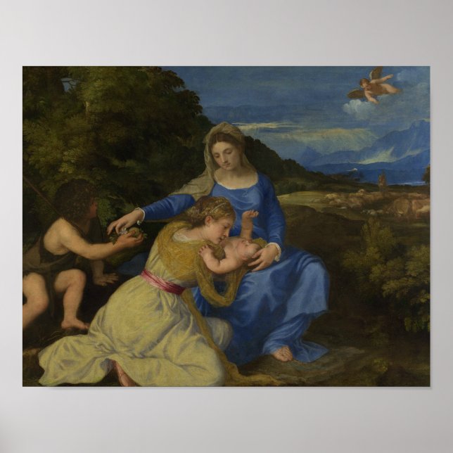 Affiches Titien - La Vierge et l'enfant avec le bébé (Devant)