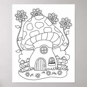 Affiches Toadstool Fairy House Color Your Own
