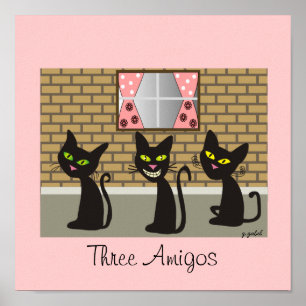 Affiches Toile de chat noir "Trois Amigos"