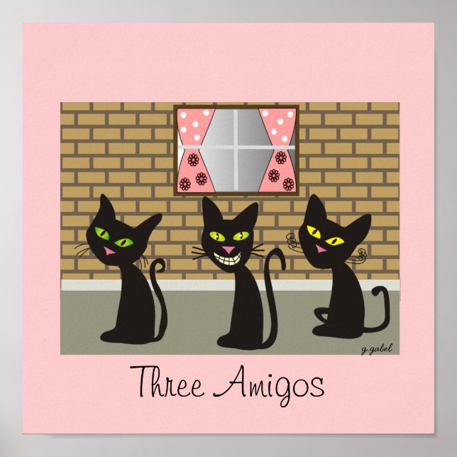 Affiches Toile de chat noir "Trois Amigos" (Devant)
