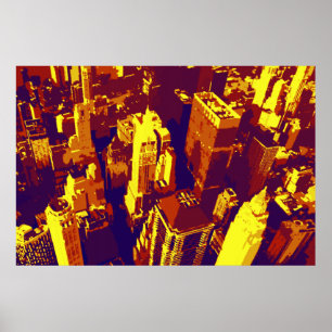 Affiches Toits Jaune Bleu Jaune Retro Pop Art NYC