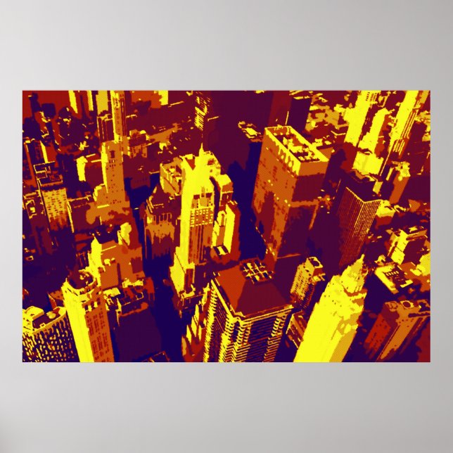 Affiches Toits Jaune Bleu Jaune Retro Pop Art NYC (Devant)