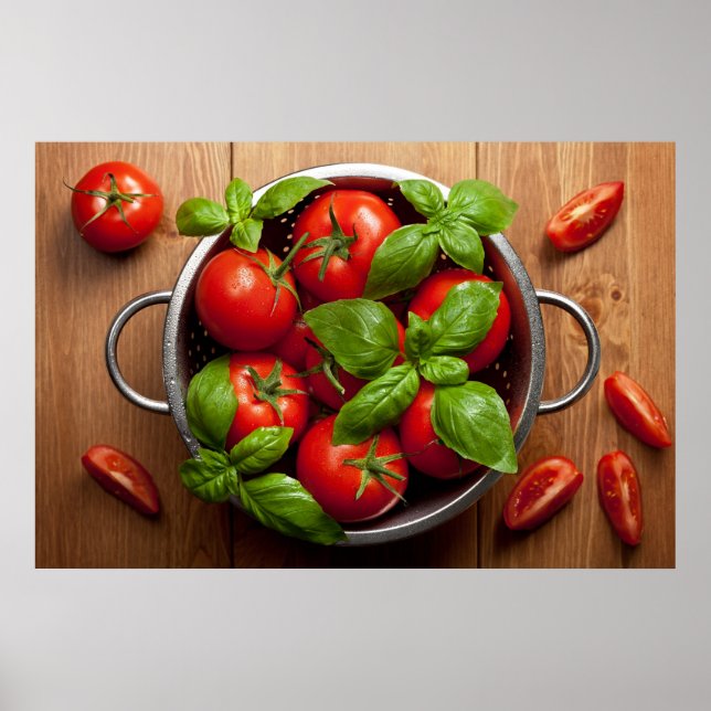 Affiches Tomates Avec Basil En Colandre (Devant)