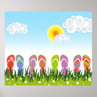 Affiches Tongs Été Colorés Amusement Au Soleil Jardin