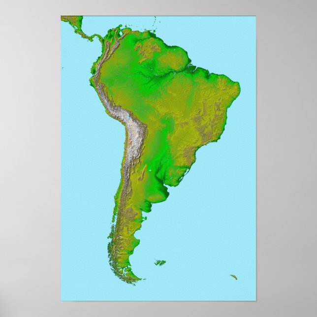 Affiches Topographic view of South America (Devant)