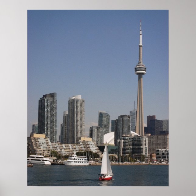 Affiches Toronto Harbour Skyline avec Red Boat (Devant)
