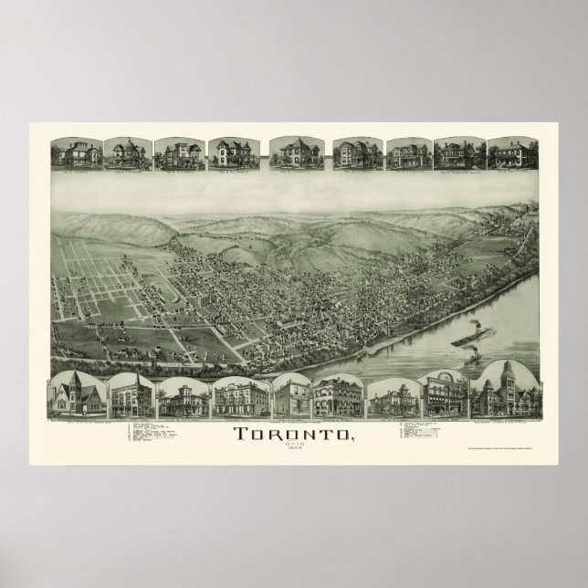 Affiches Toronto, OH Carte panoramique - 1889 (Devant)