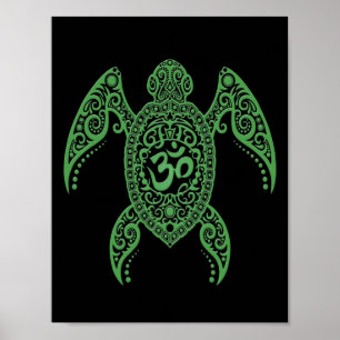 Affiches Tortue de mer verte Om sur Noir