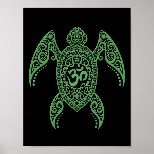 Affiches Tortue de mer verte Om sur Noir (Devant)