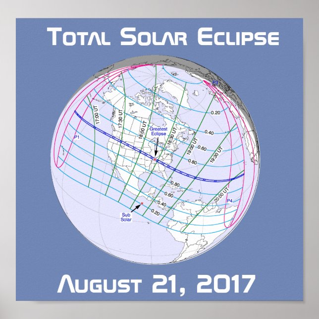 Affiches Total Solaire Eclipse 2017 Global Path (Devant)