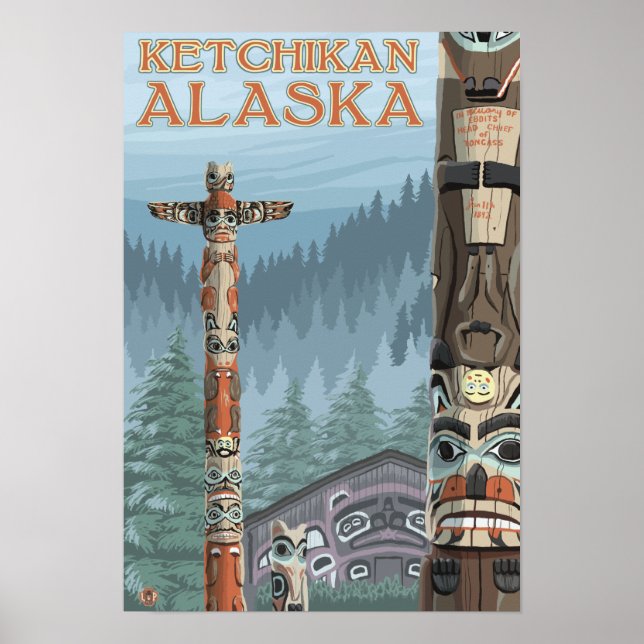 Affiches Totem de l'Alaska - Ketchikan, Alaska (Devant)
