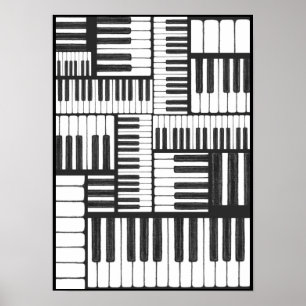 Affiches Touches de piano en Charcoal Music Art Print