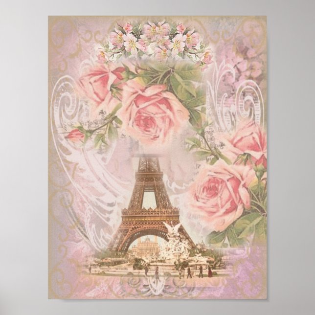 Affiches Tour Eiffel Chic Shabby et Roses (Devant)