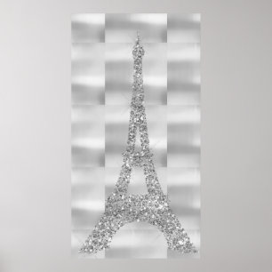 Affiches Tour Eiffel Cristaux Swarovski gris argent Paris