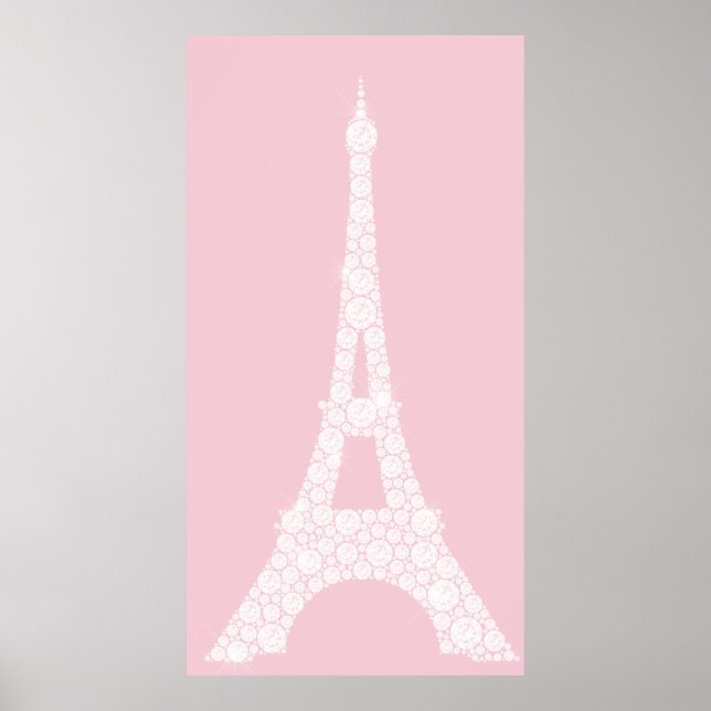 Affiches Tour Eiffel Cristaux Swarovski rose blanc Paris (Devant)