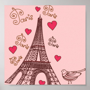 Affiches Tour Eiffel et Coeurs en rose