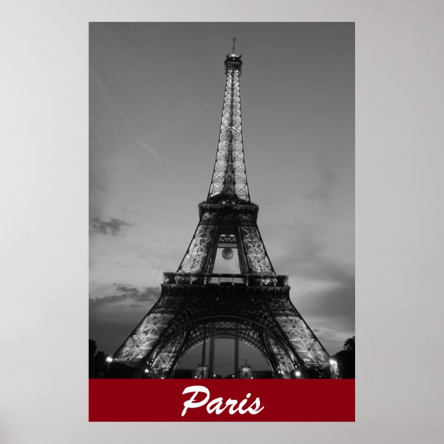 Affiches Tour Eiffel Noir & Blanc à Paris Nuit (Devant)