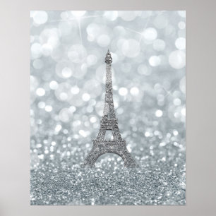 Affiches Tour Eiffel Paillettes Argentées Brillantes Luxe