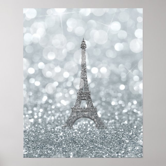 Affiches Tour Eiffel Paillettes Argentées Brillantes Luxe (Devant)
