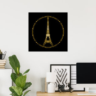 Affiches Tour Eiffel paillettes dorées scintillent sur fond