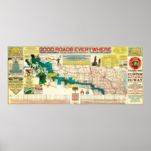 Affiches Tourisme de la carte de la route de champ de