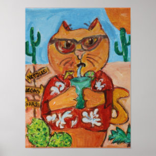 Affiches Tourist Cat Kitschy Folk Art Design amusant