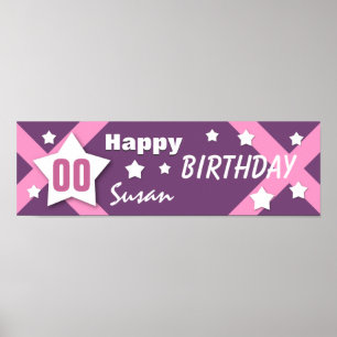 Affiches TOUTE ANNÉE Anniversaire Star Banner rose et viole